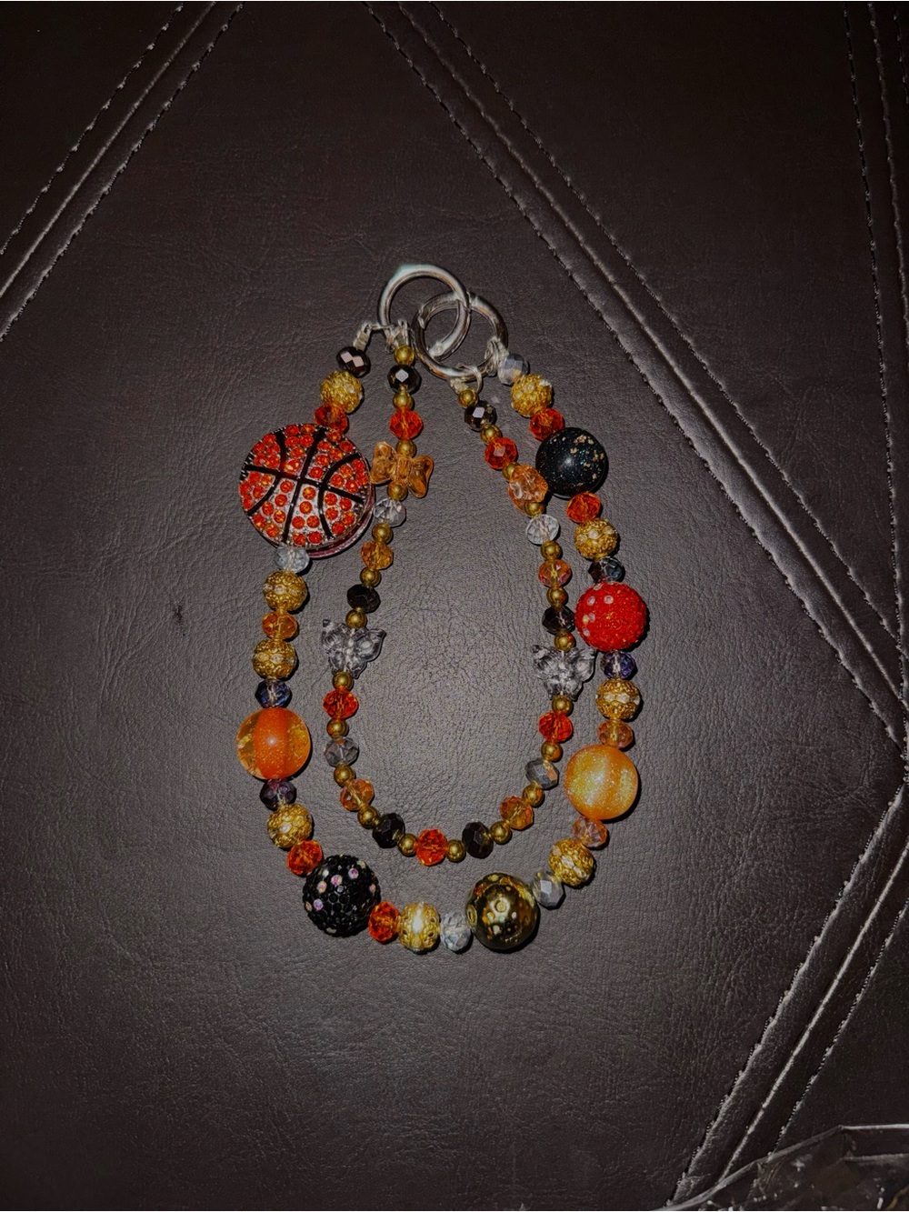 Bling Basketball Beaded Purse Charm Strap – Orange Black Gold Bag Jewelry